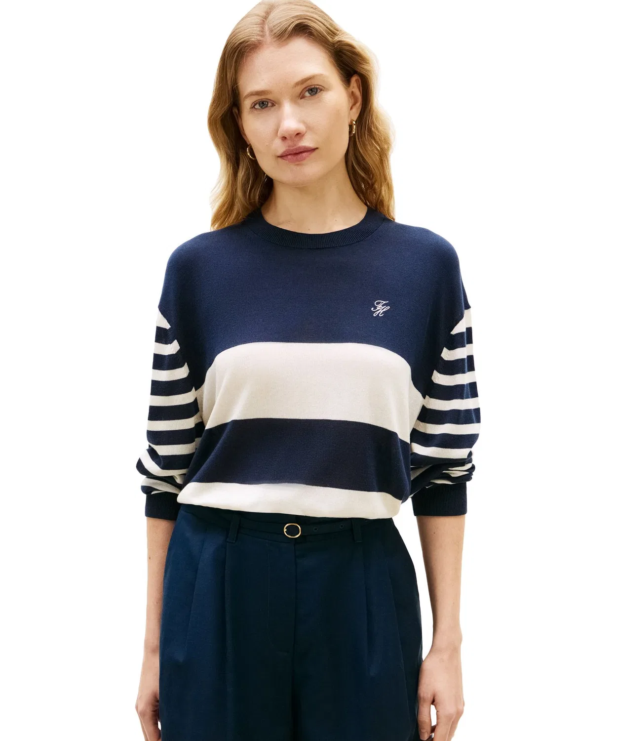 Свитер с круглым вырезом Tommy Hilfiger длинный рукав тёмно-синий