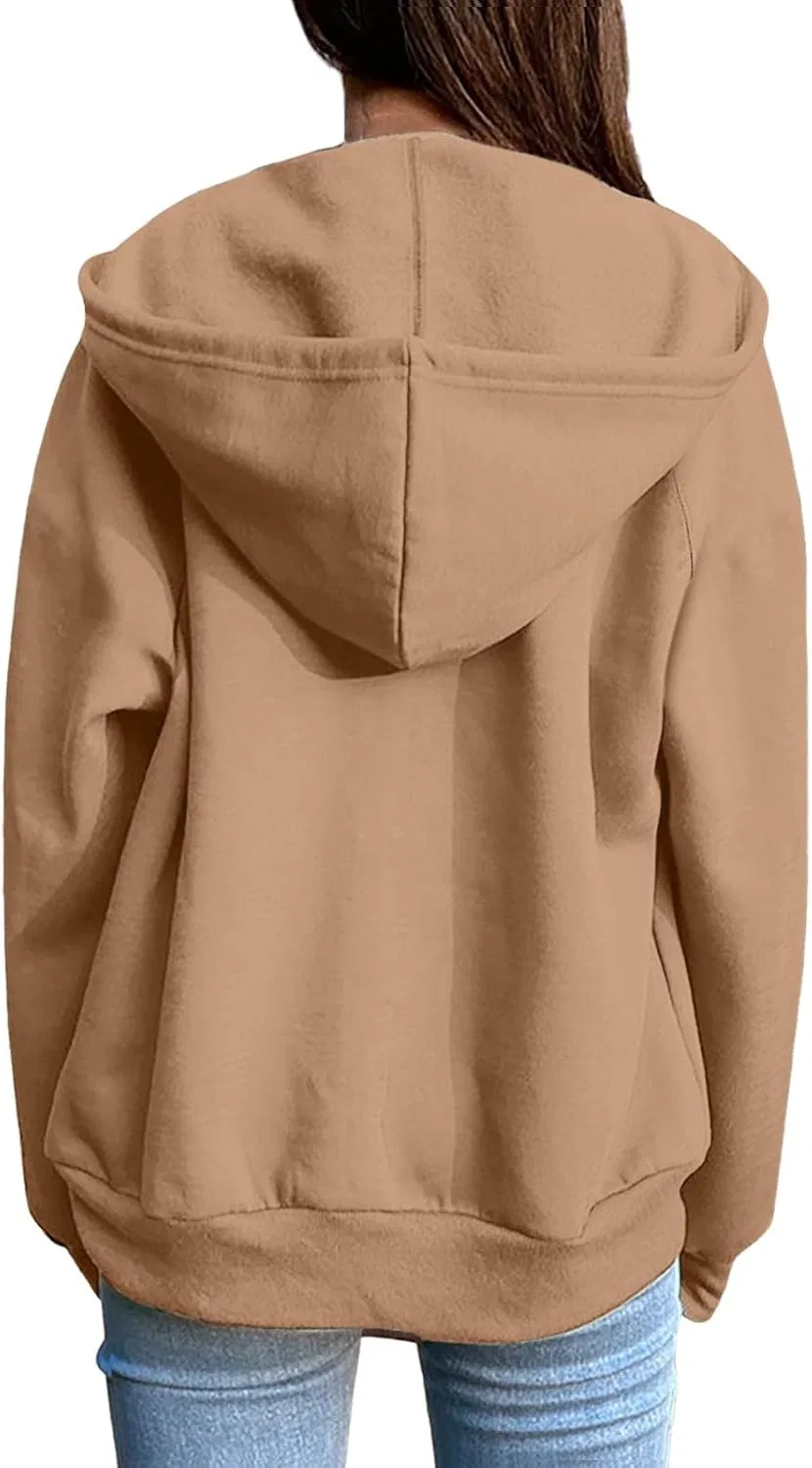 Худи женское на молнии, оверсайз, повседневное, цвет Khaki 1 — фото 2