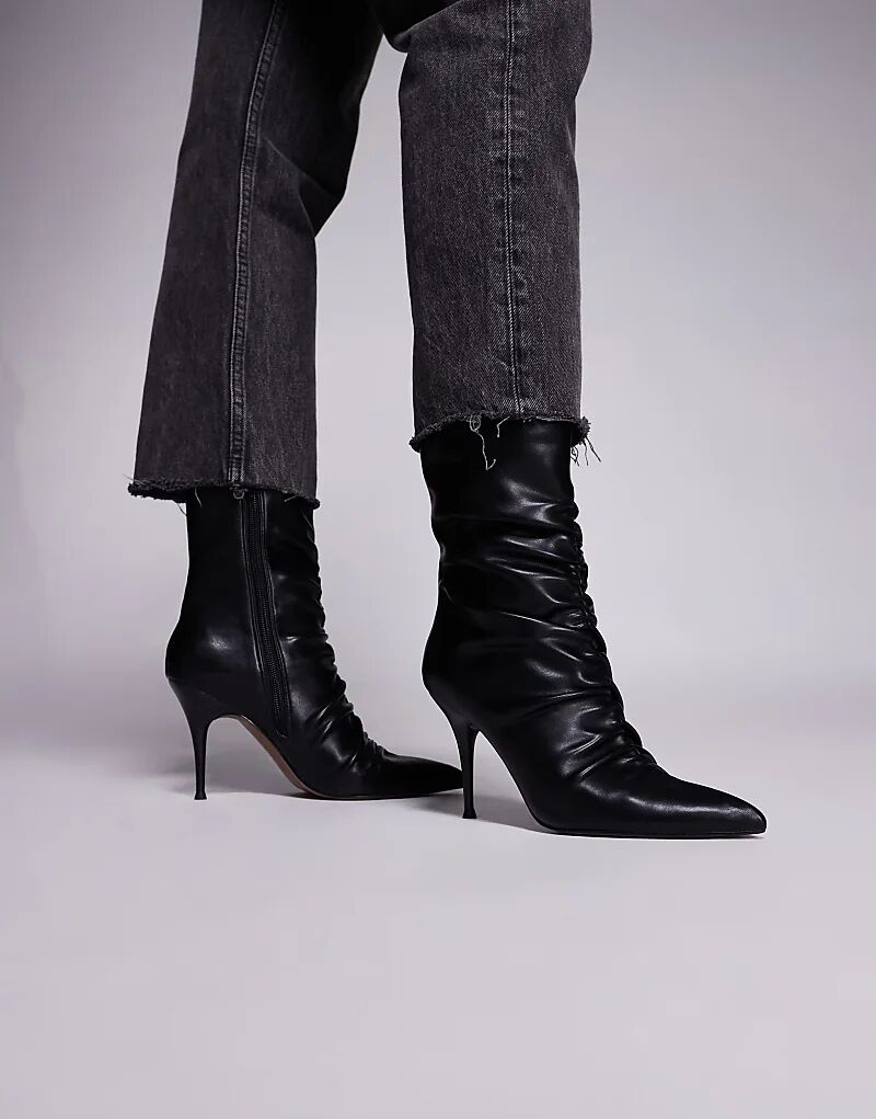 Черные ботильоны на высоком каблуке с рюшами от ASOS DESIGN Erin