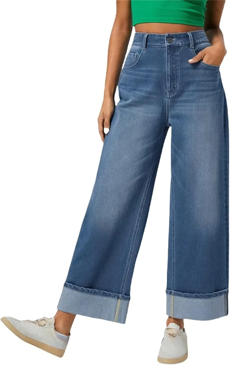 

Женские джинсы High Waisted Stretchy Cuffed Wide Leg