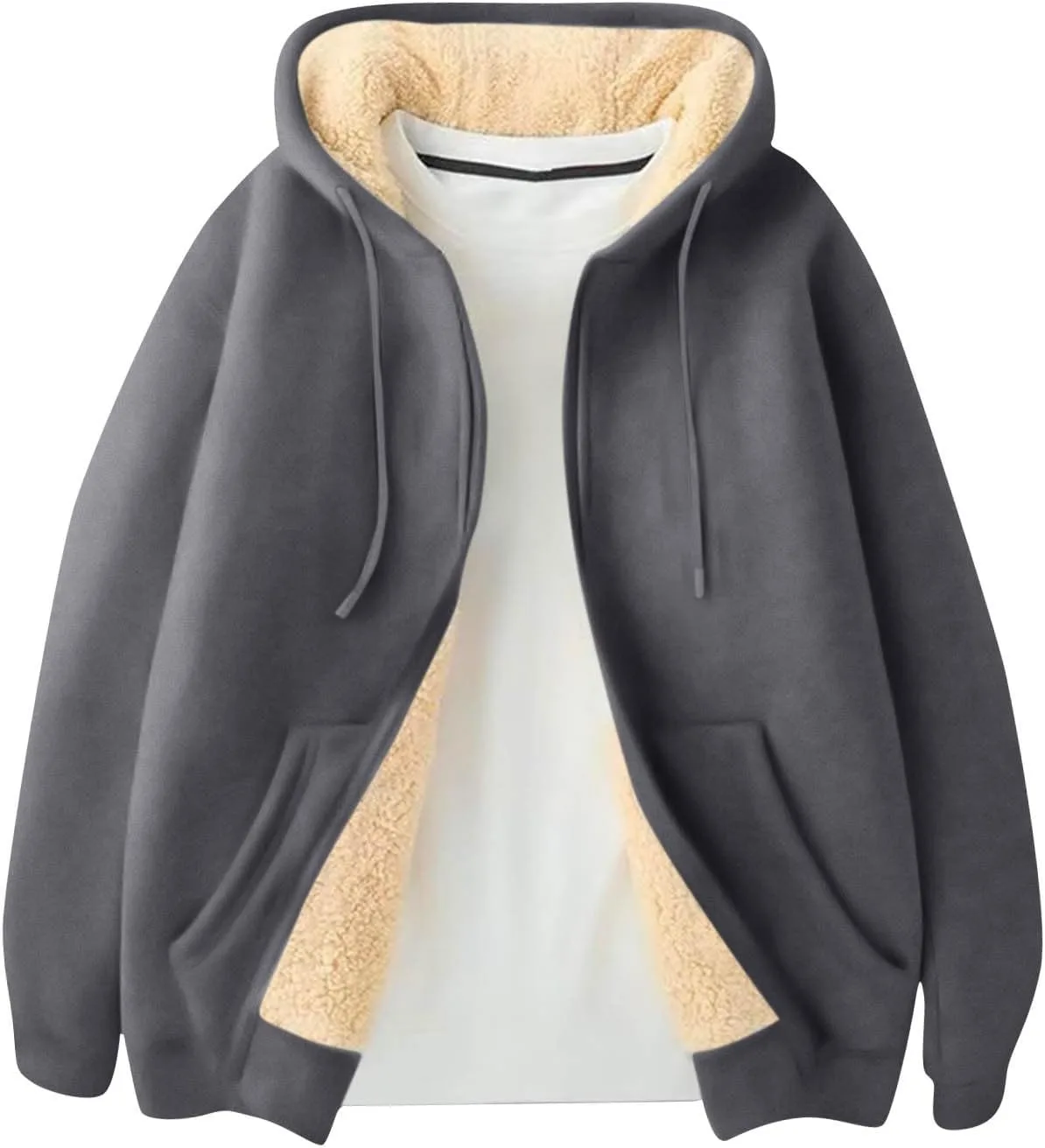 

Толстовка с капюшоном на молнии мужская Relaxed Fit Plus Size, утепленная, Sherpa tobchonp