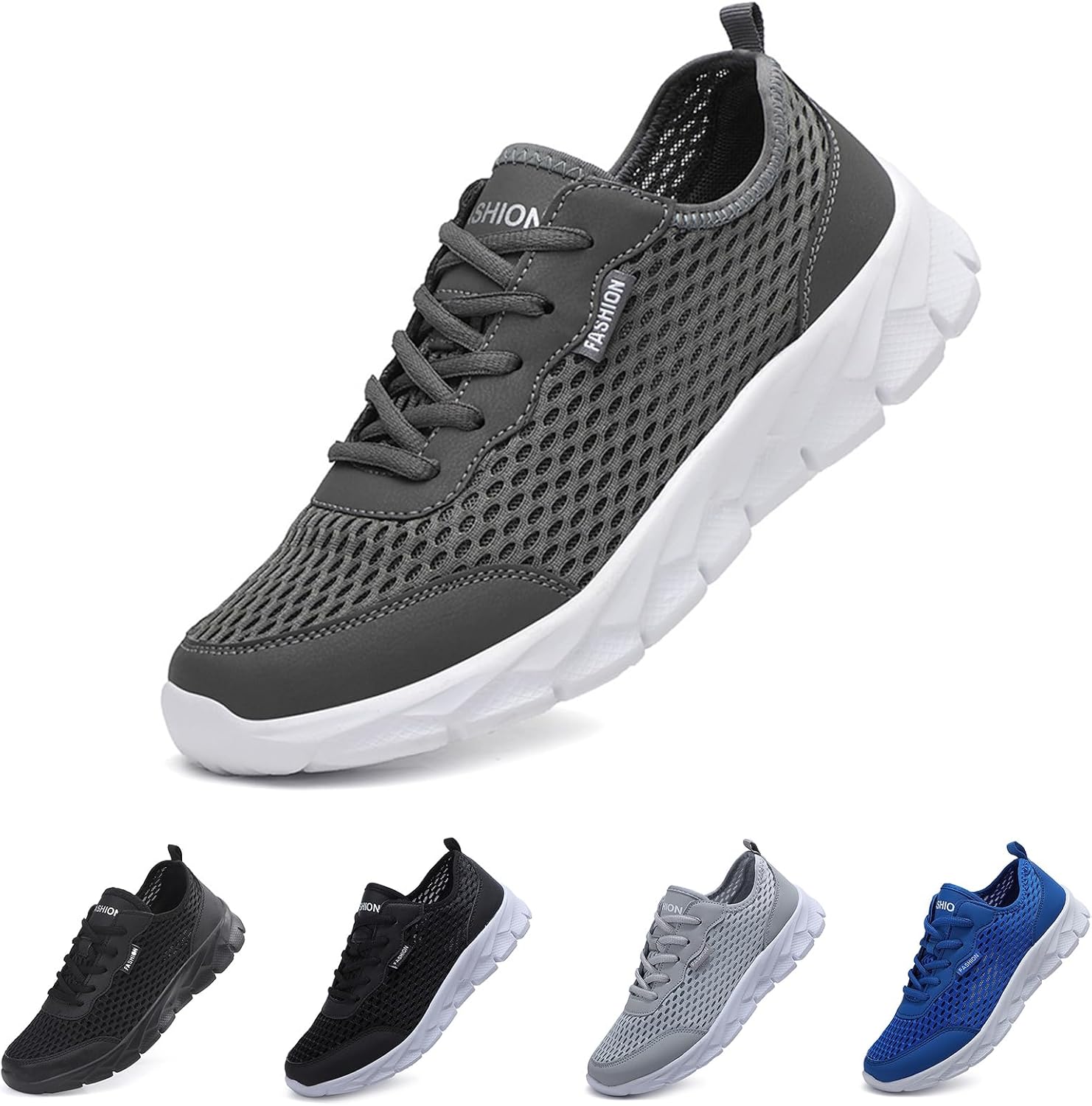 

Мужские легкие кроссовки с шнуровкой для бега, дышащая сетка, нескользящая мягкая подошва, теннис, спортзал, повседневные спортивные обувь Zlnmld, темно-серый