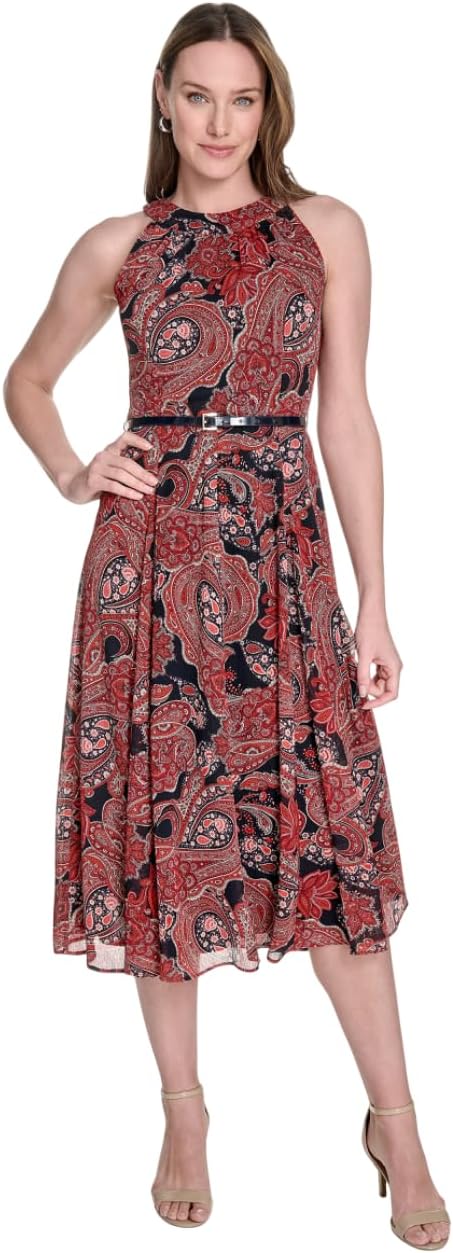 

Женское платье миди Tommy Hilfiger без рукавов с халтер-бретелькой и расклешенным лифом, Sky Captain/Samba