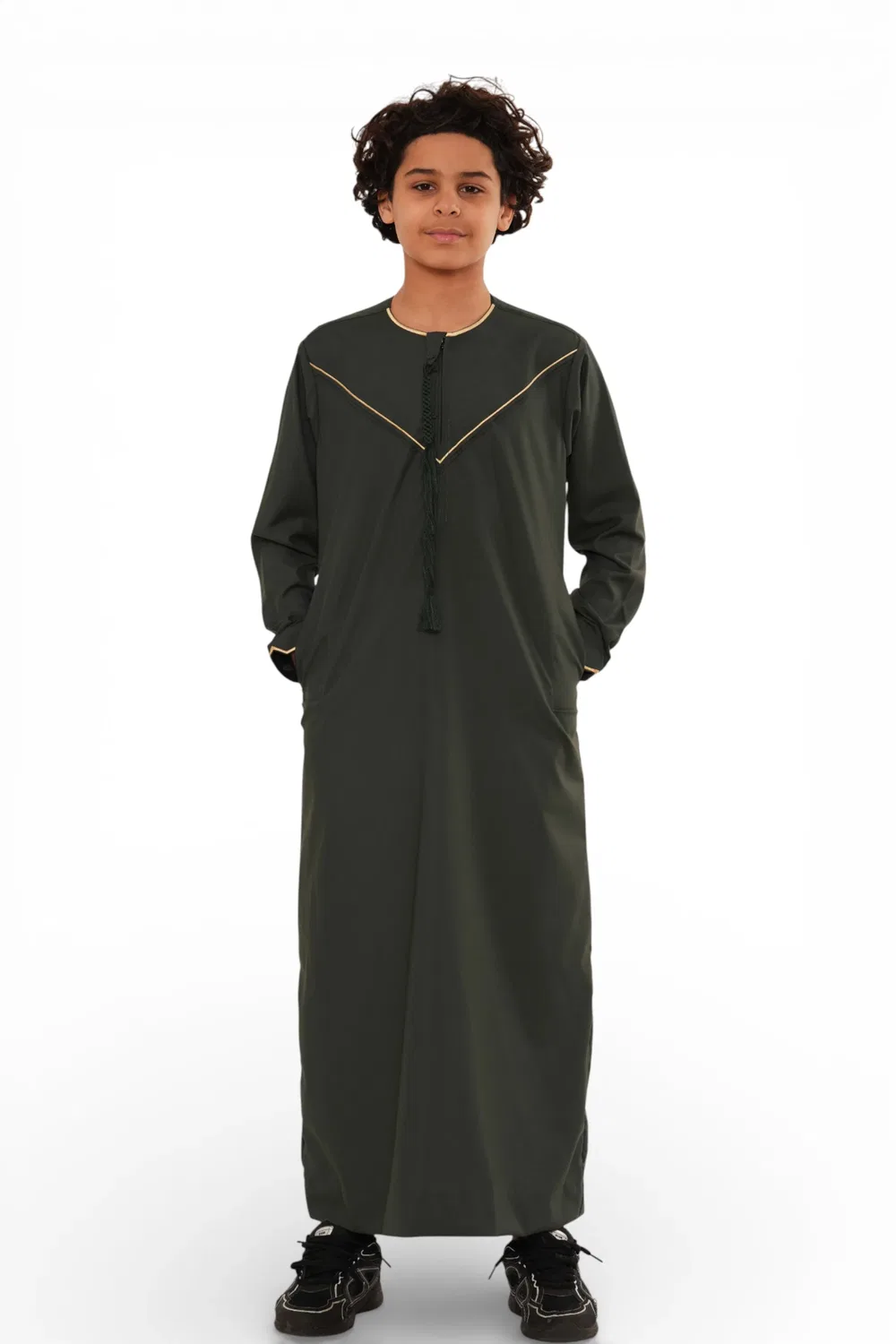 Arabic Thobes Марокканский халат Джубба для мальчиков Рамадан оливково-зеленого цвета, Джеллаба Ид Тобе - K-TT-006 — фото 2