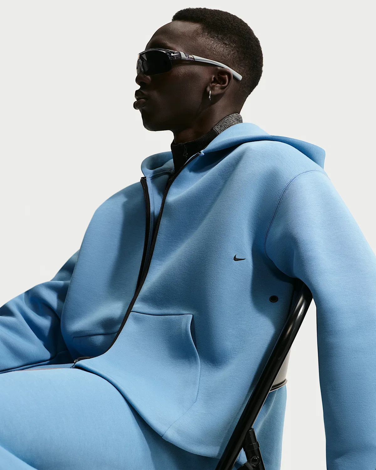 Мужская флисовая худи на молнии Nike Tech, Work Blue/Black — фото 3