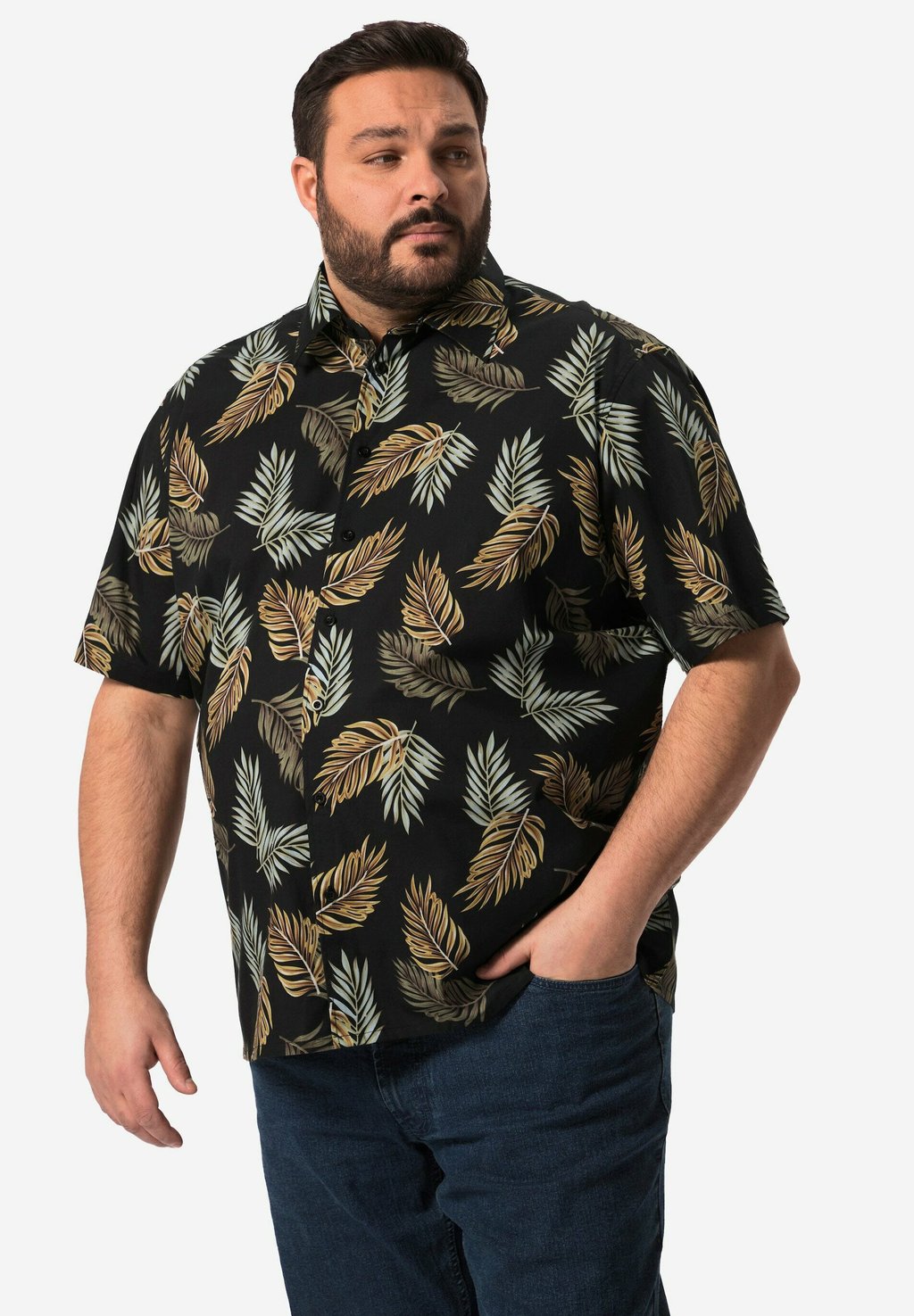 

Рубашка BAUCHFIT HALBARM KENTKRAGEN ALLOVERPRINT Men Plus, черный