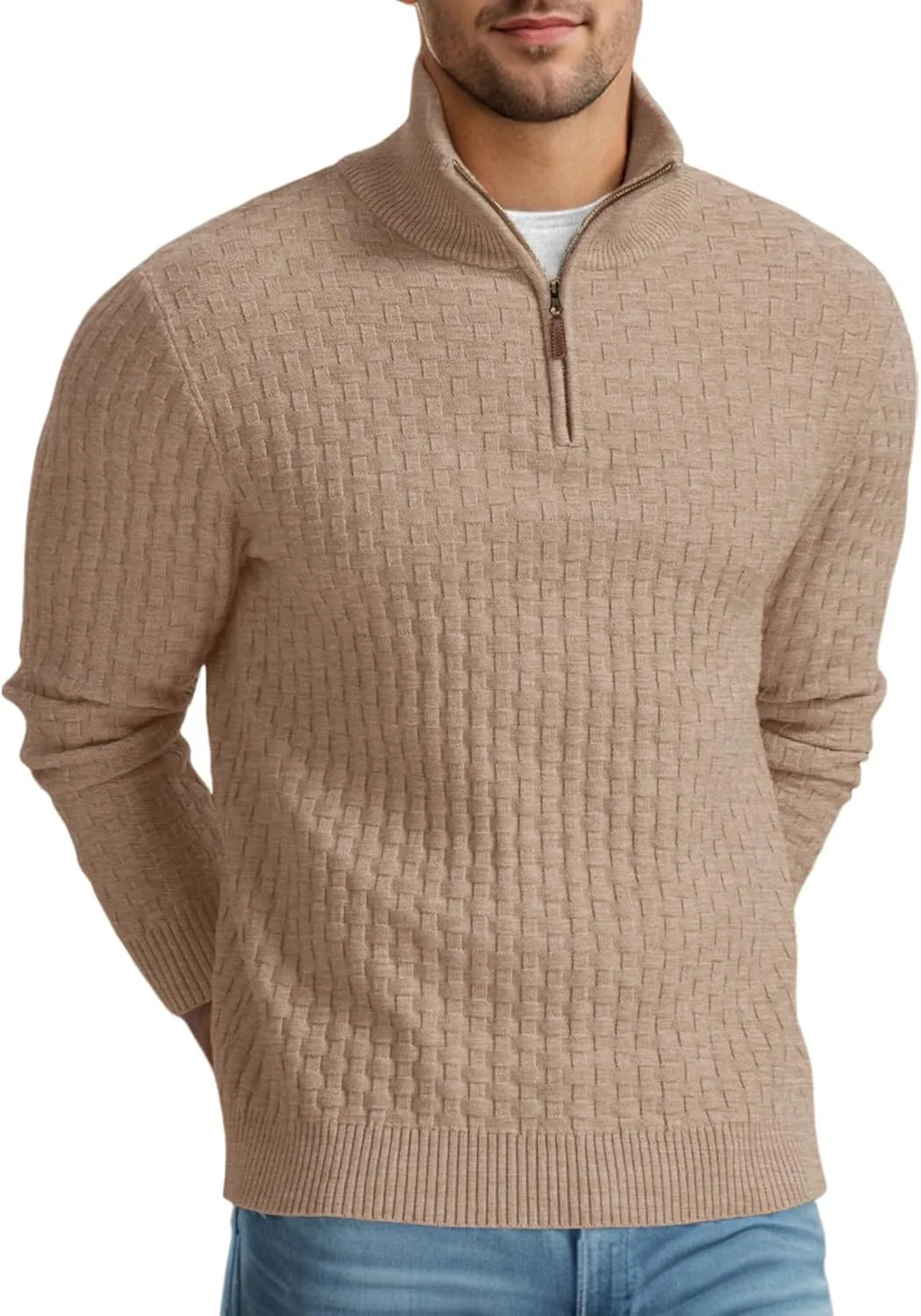 

Мужской свитер Askdeer с воротником-поло и резинкой