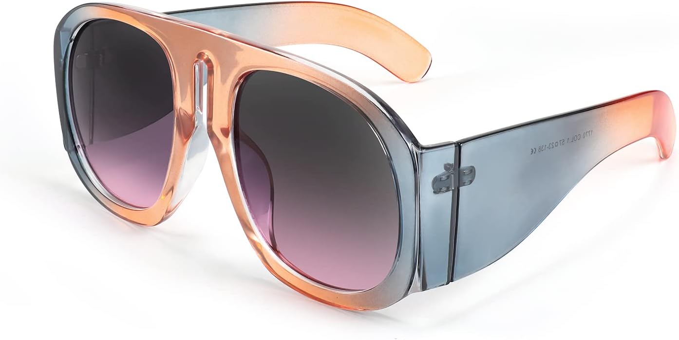 

FEISEDY Ретро-модные солнцезащитные очки-авиаторы для женщин и мужчин, увеличенного размера, винтажные, 70-80-х годов, с плоской верхней частью, модель B2745, Orange/Blue