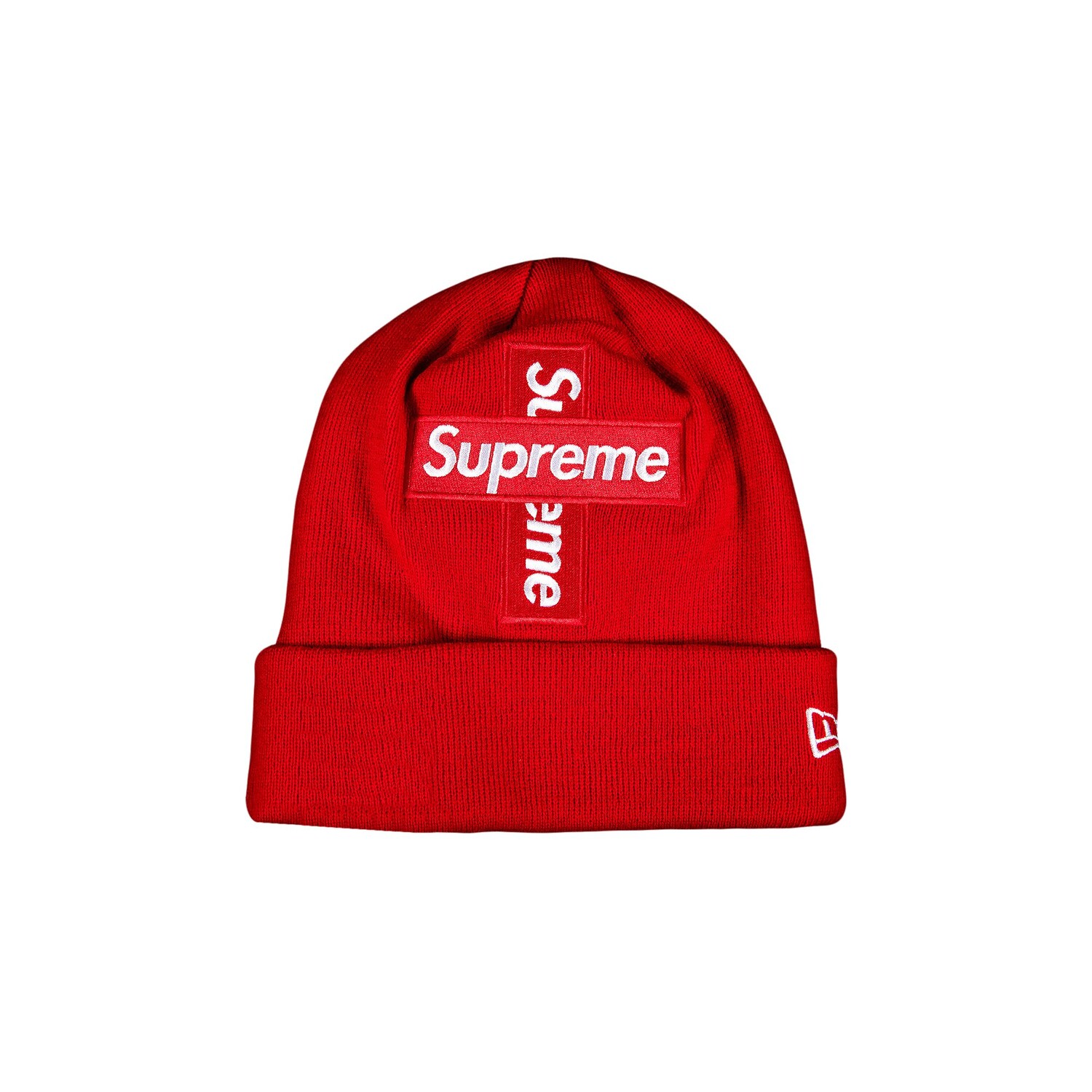 

Шапка-бини с логотипом Supreme x New Era Cross Box, цвет Красный