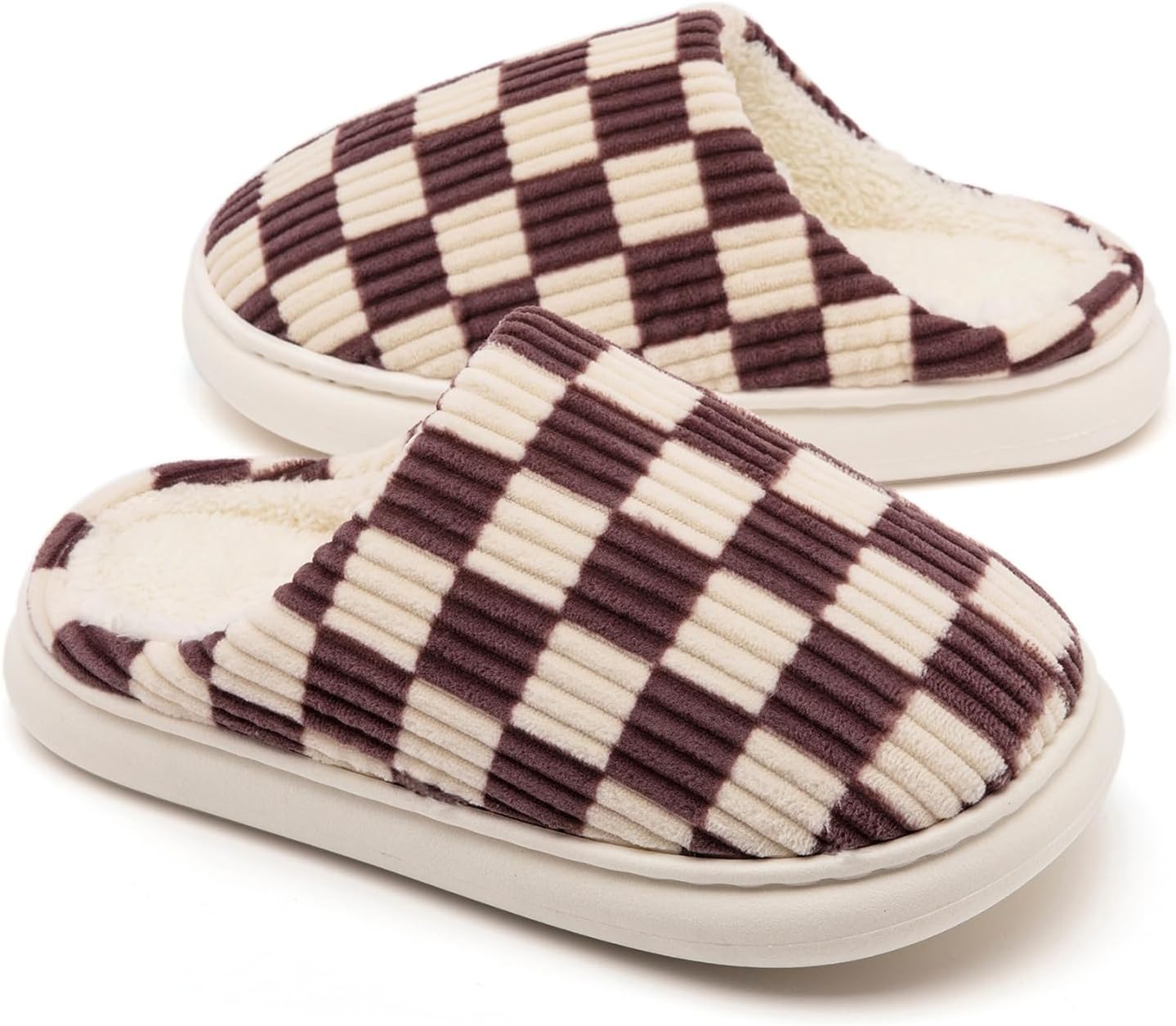 

Домашние тапочки Yueerlu для женщин и мужчин, мягкие клетчатые тапочки для мужчин и женщин с теплой подошвой из мемори-пены, для дома и улицы с подкладкой из искусственного меха, Bronze