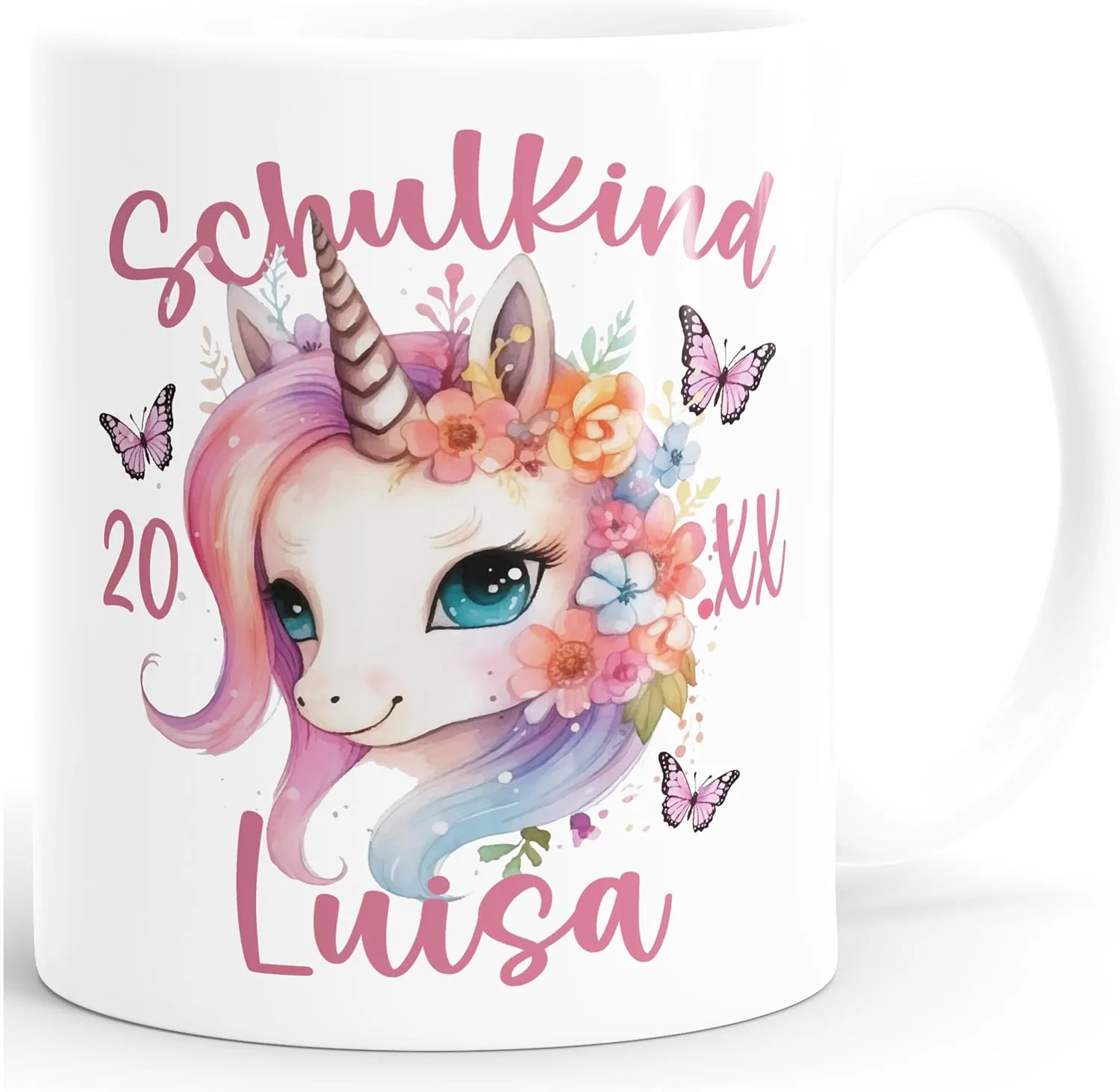 Кружка с именем для девочки "Первый день в школе 2025" Unicorn School, белая SpecialMe