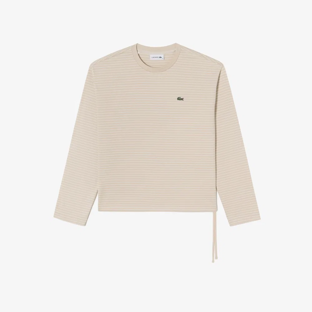 Футболка Lacoste полосатая с бантом, бежевая