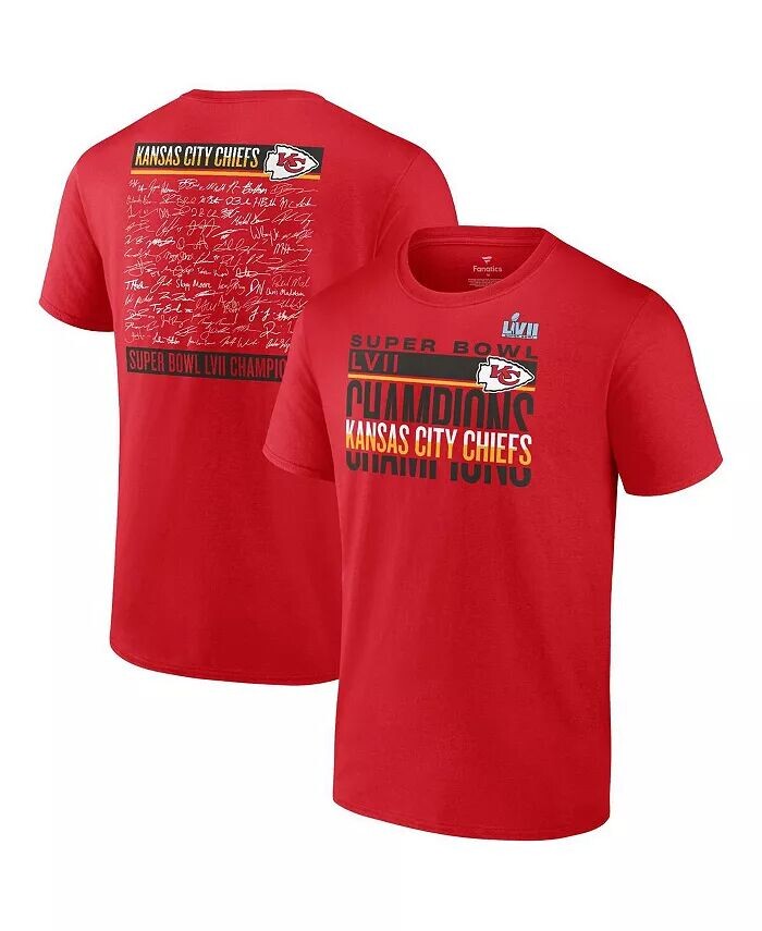 

Мужская красная футболка Kansas City Chiefs Super Bowl LVII Champions Signature Roster Fanatics