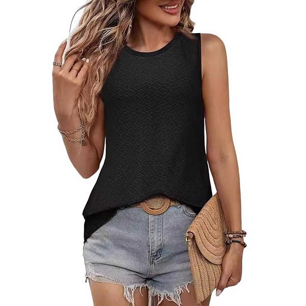 

Женский топ без рукавов с круглым вырезом, текстурированная футболка для повседневной носки и лета Clearflower, Black, Черный, Женский топ без рукавов с круглым вырезом, текстурированная футболка для повседневной носки и лета Clearflower, Black