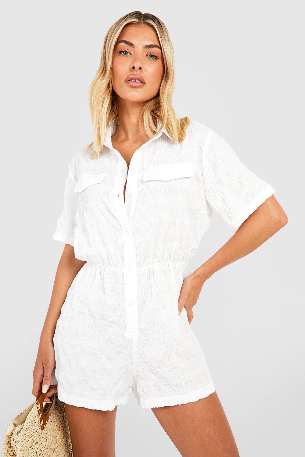 

Пляжный комбинезон с жатыми карманами boohoo, белый