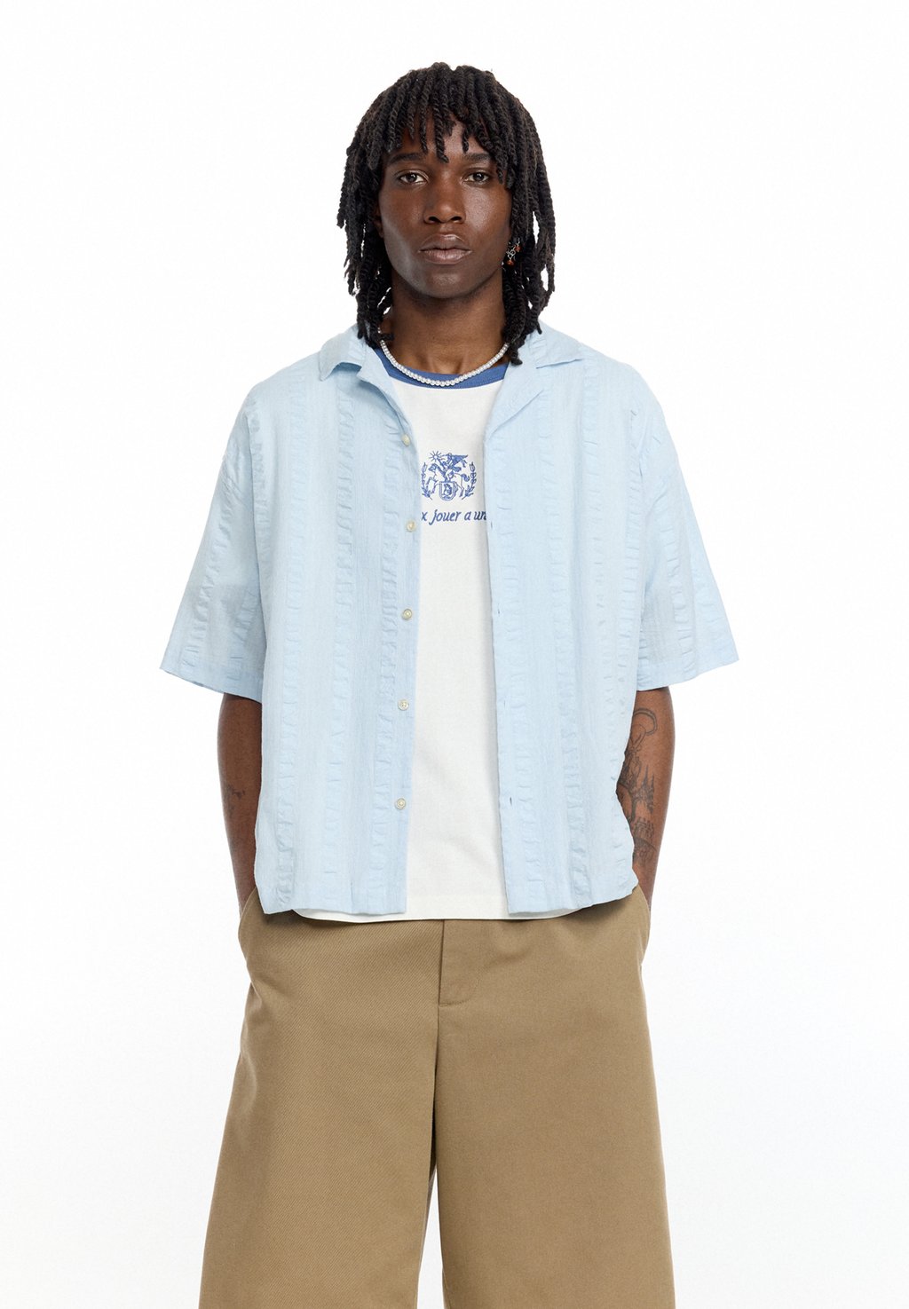 

Рубашка SHORT SLEEVE PULL&BEAR, светло-голубой