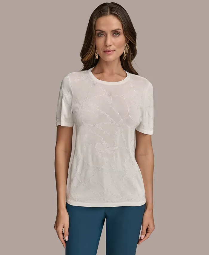 

Женский топ с короткими рукавами и пайетками Donna Karan New York, белый
