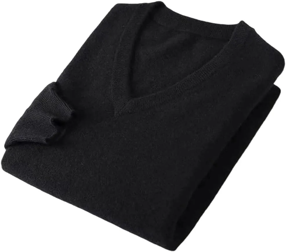 

Мужской свитер с V-образным вырезом, теплый, приталенный, однотонный