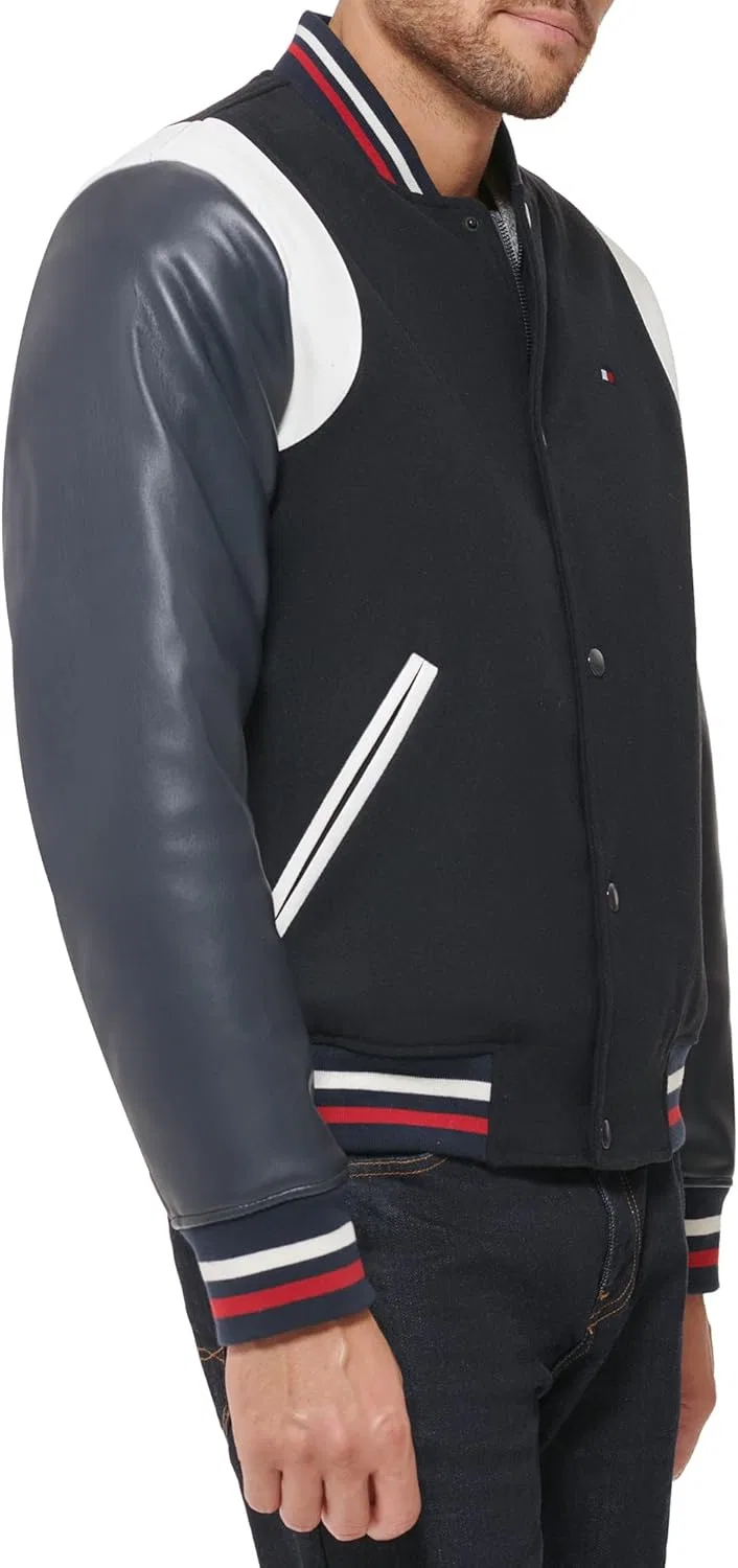 Мужская куртка-бомбер Tommy Hilfiger из комбинированной ткани в стиле Varsity — фото 3