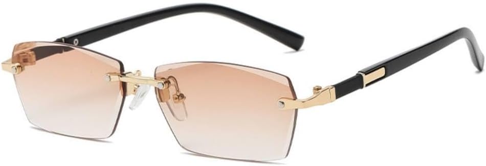 

MUTYNE Модные прямоугольные солнцезащитные очки без оправы с закругленными краями для женщин, маленькие линзы, черная металлическая оправа, очки конфетных цветов, Coffee