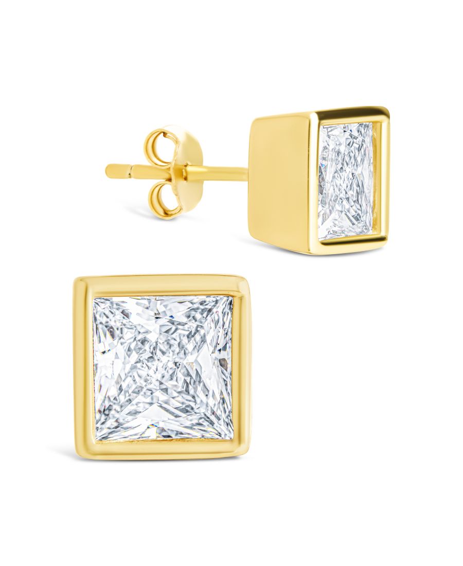 

Серьги-гвоздики из стерлингового серебра с огранкой принцесса в оправе Sterling Forever, Gold