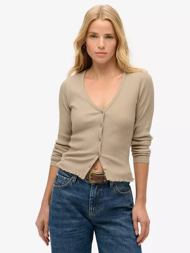 

Топ Superdry Essential Button Through Long Sleeve, цвет cobblestone/grey