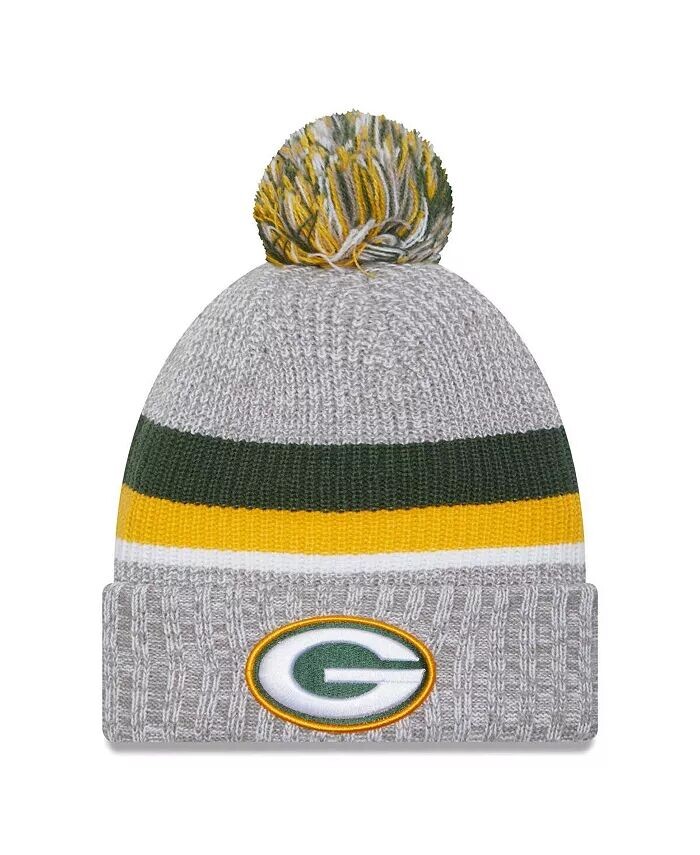 

Мужская вязаная шапка с манжетами и помпоном Green Bay Packers Heather Grey New Era, серый