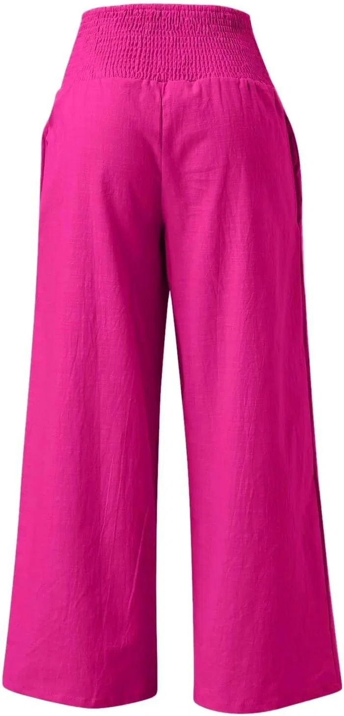 Брюки женские из хлопка и льна, Generic, Hot Pink — фото 3