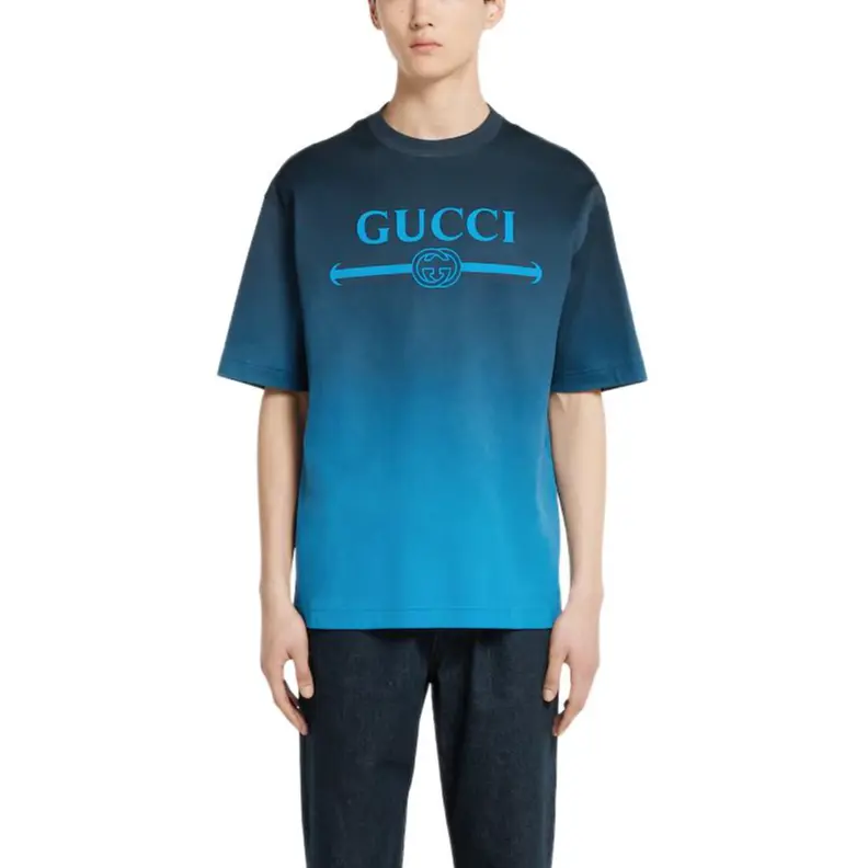 Хлопковая футболка с принтом GUCCI, синий — фото 3