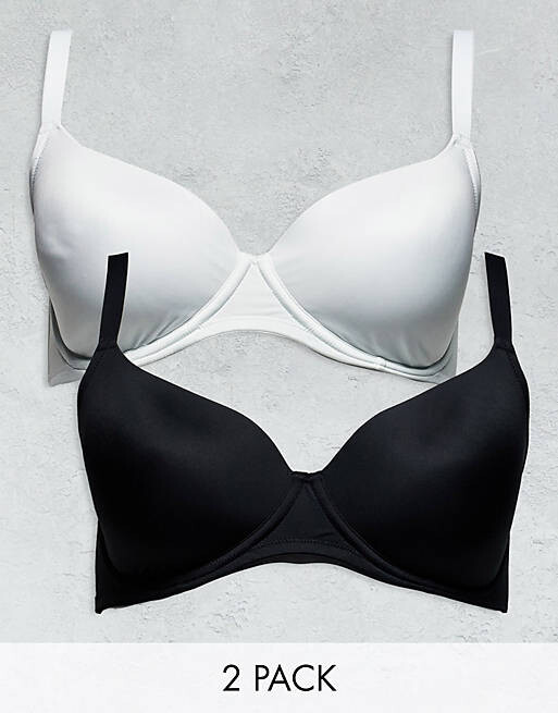

Комплект из двух формованных бюстгальтеров-футболок из микрофибры ASOS DESIGN Curve черного и белого цвета