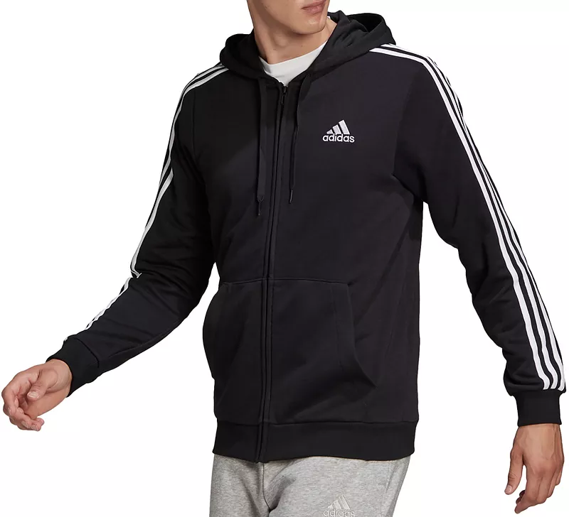 

Мужская толстовка с молнией и тремя полосками Adidas Essentials French Terry, черный/белый