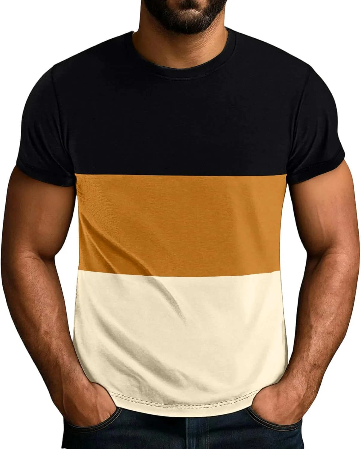 

WENKOMG1 мужская футболка с коротким рукавом Color Block, летняя повседневная Muscle Fit, размеры S-2XL