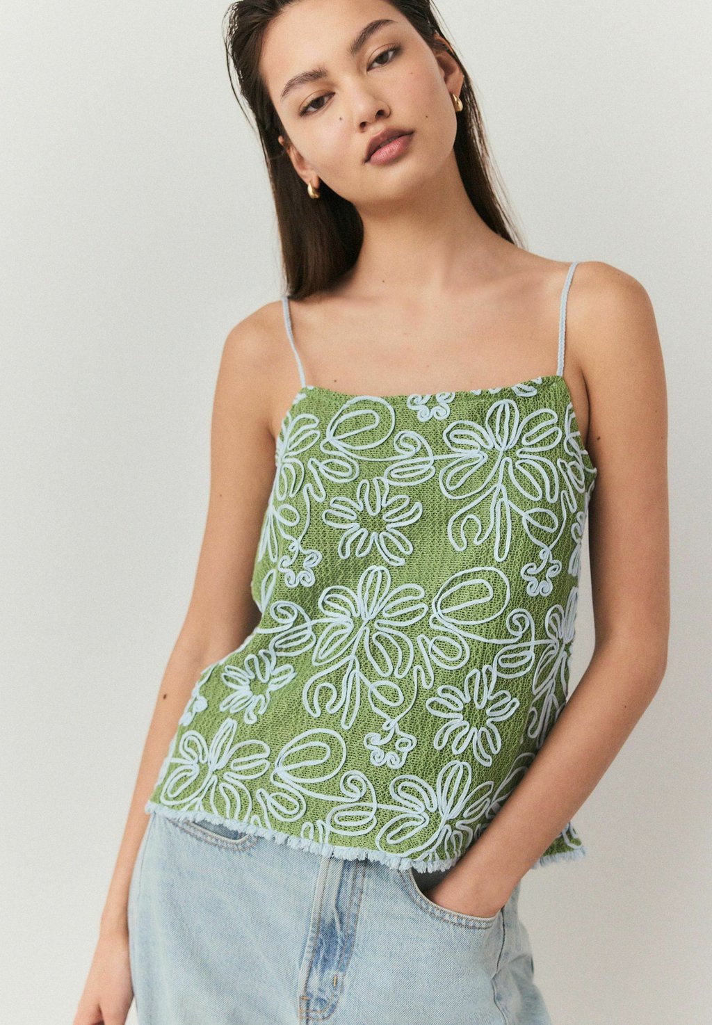 

Топ REGULAR FIT FLORAL EMBROIDERED Next, зеленый