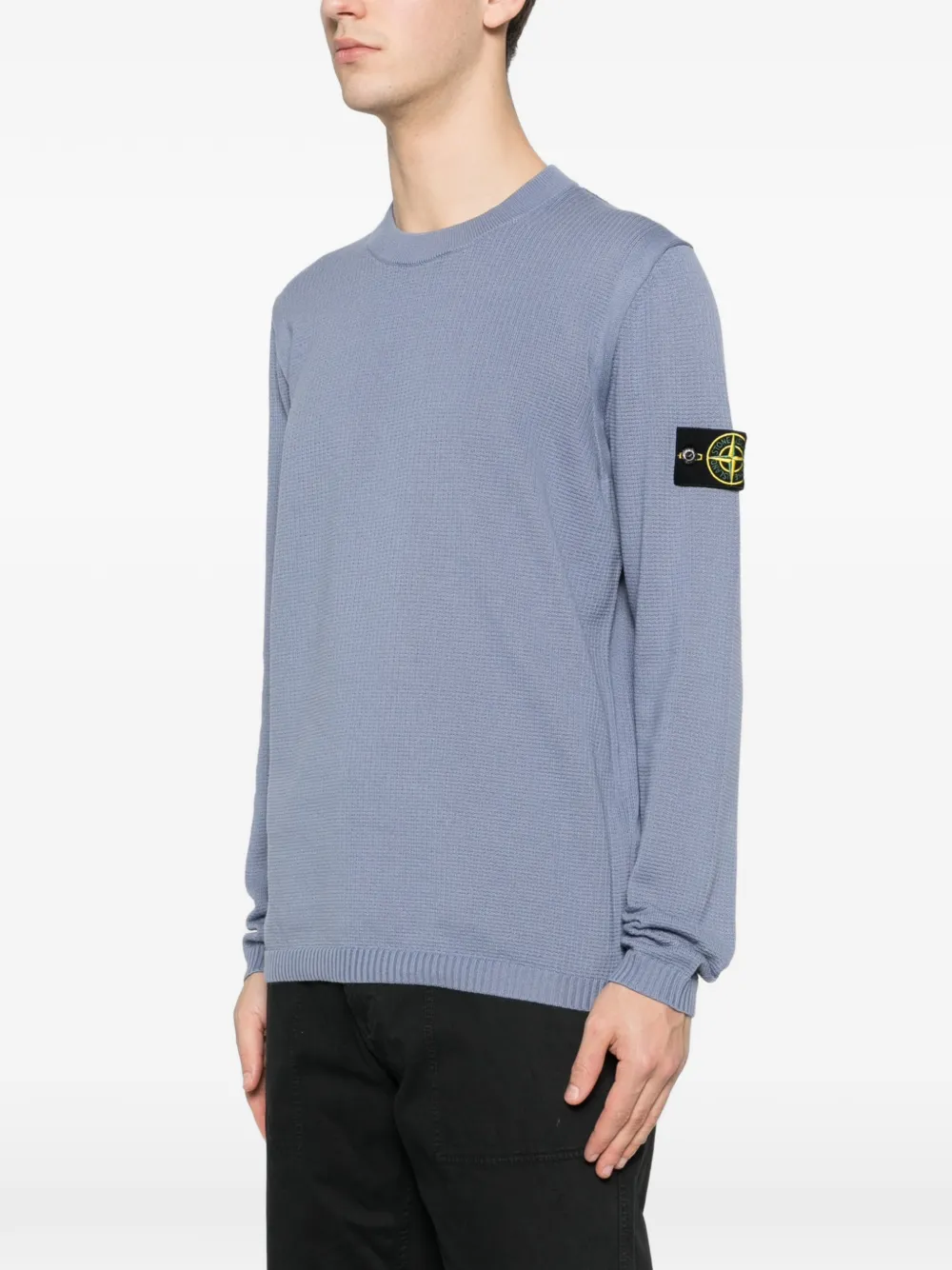 Свитер с круглым вырезом и нашивкой Stone Island, синий — фото 3