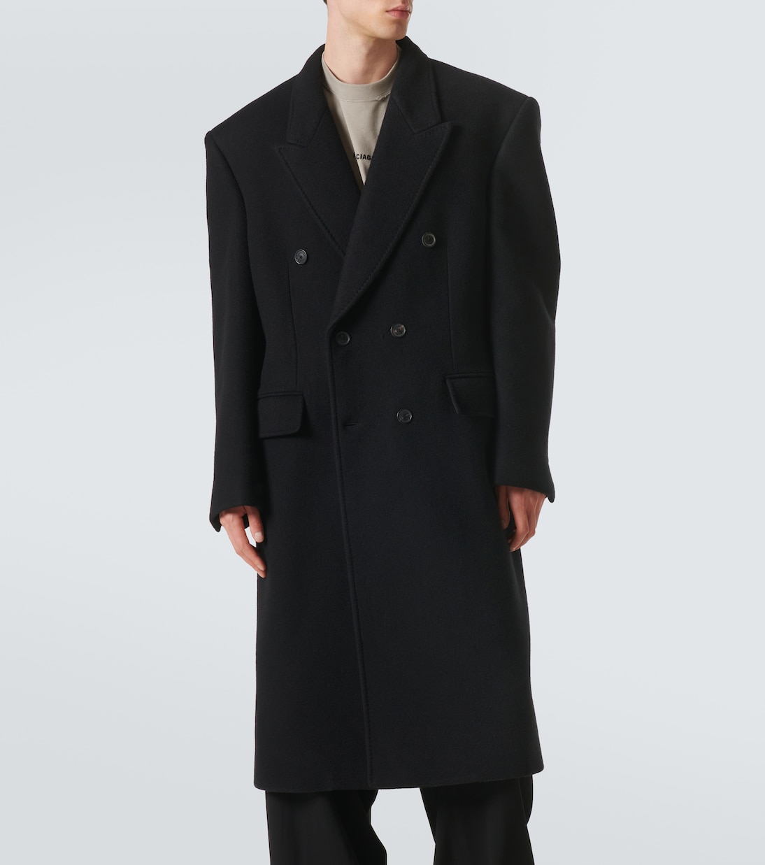 Двубортное кашемировое и шерстяное пальто Balenciaga, 1000-Black — фото 3