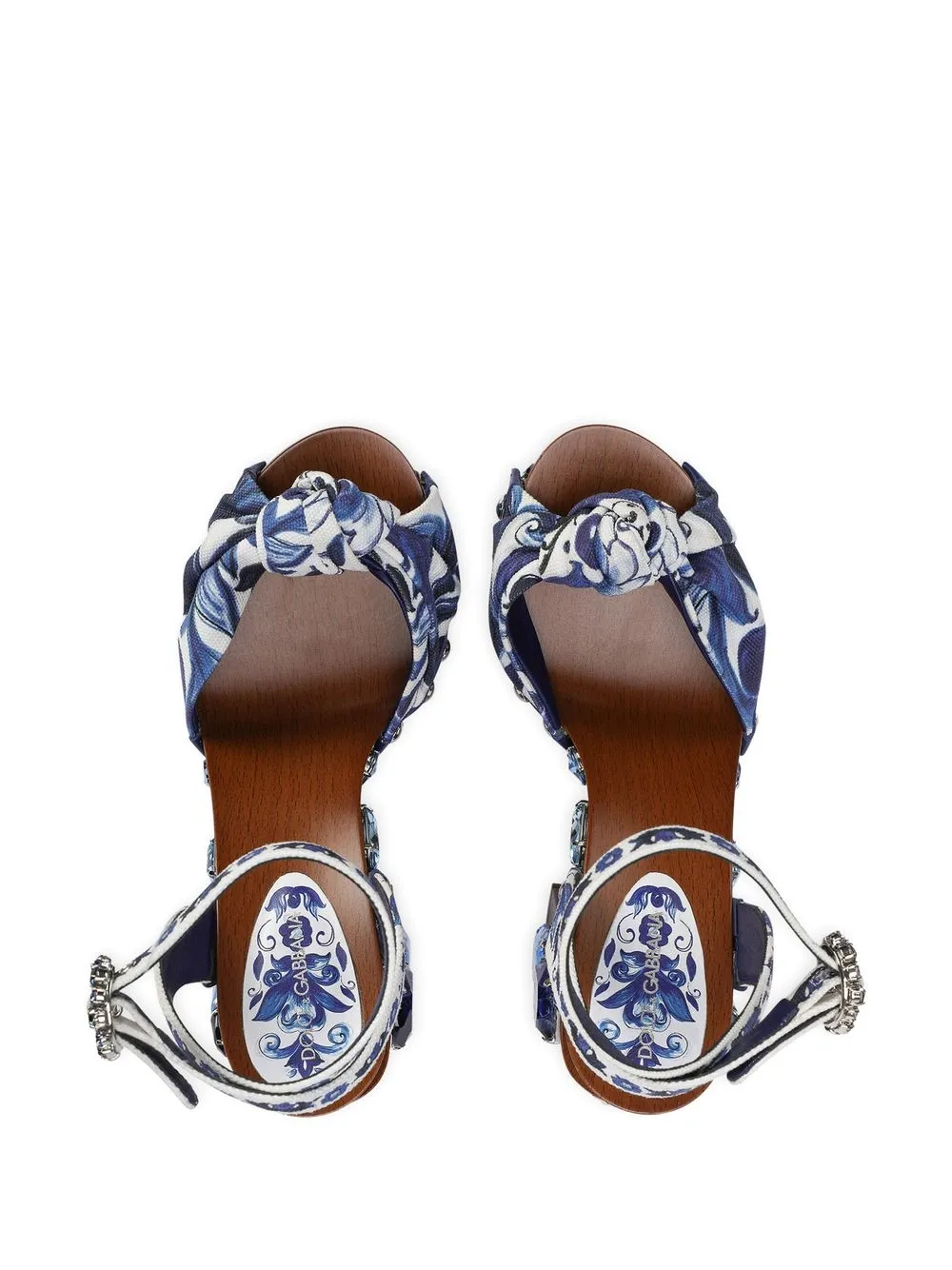 Декорированные босоножки на танкетке с принтом Majolica DOLCE & GABBANA, синий — фото 4