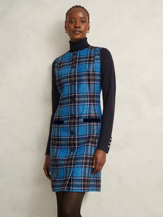 

Платье-футляр Petite Joella из шерсти в клетку Hobbs, Blue/Multi
