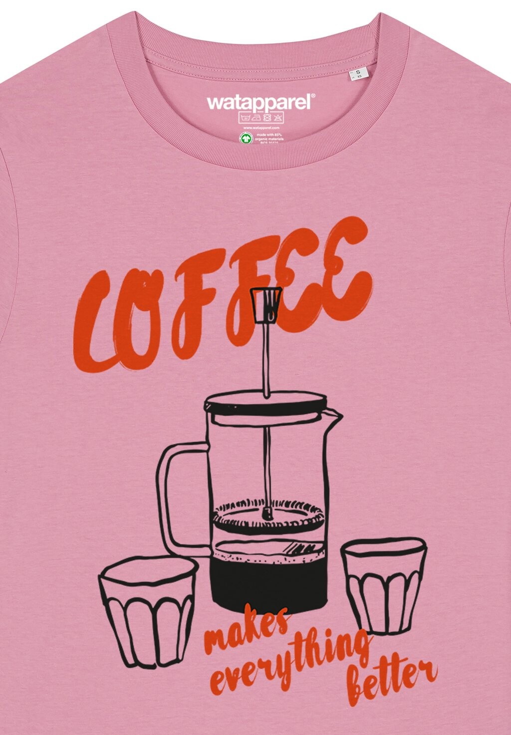 

Футболка с принтом COFFEE MAKES EVERYTHING BETTER watapparel, светло-розовый