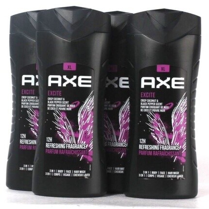 

Axt XL 13,5 унций Excite Crisp Coconut Black Pepper 3 в 1 гель для душа, тела, лица и волос Axe/Lynx
