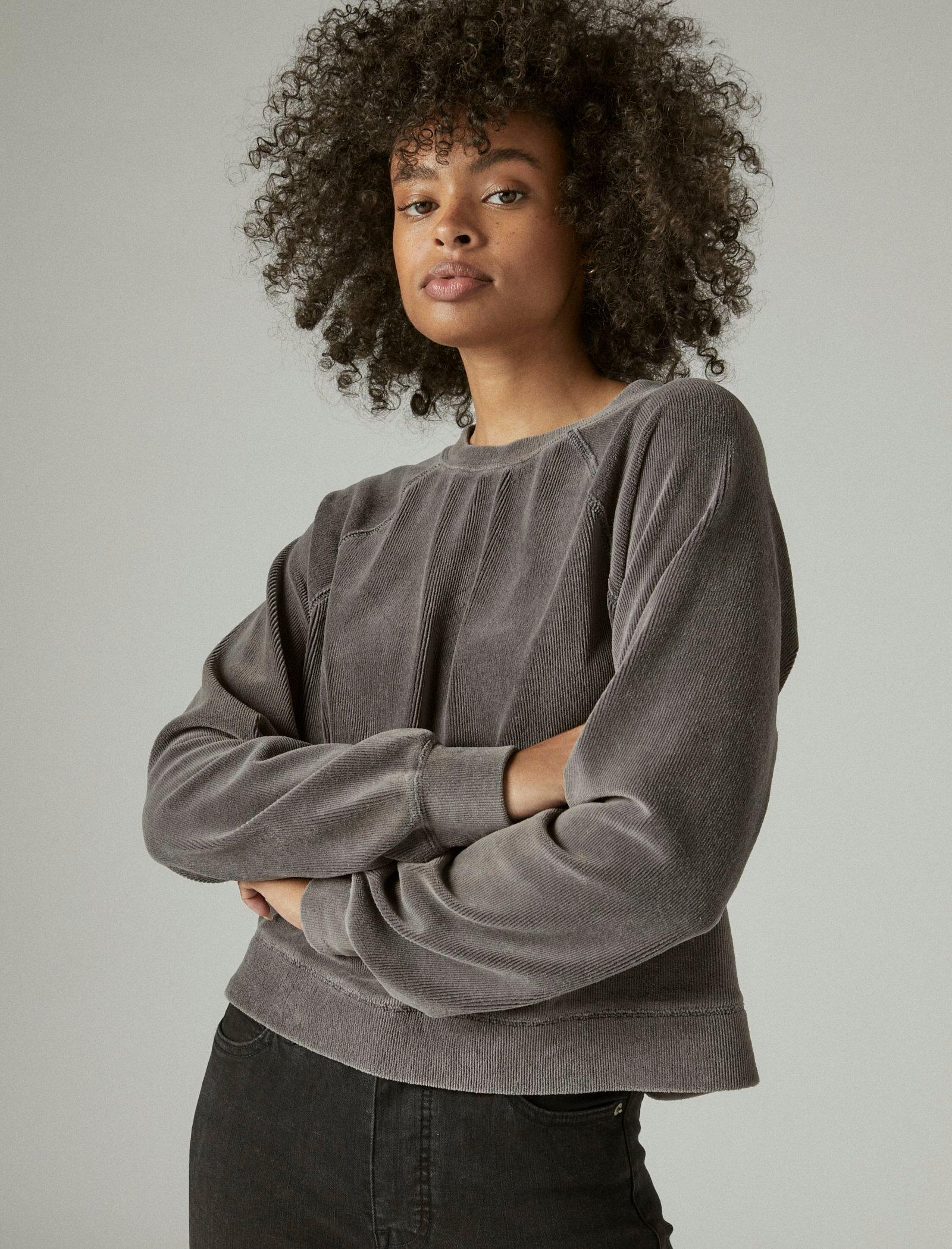 

Женский велюровый свитер Lucky Brand в рубчик, темно-серый