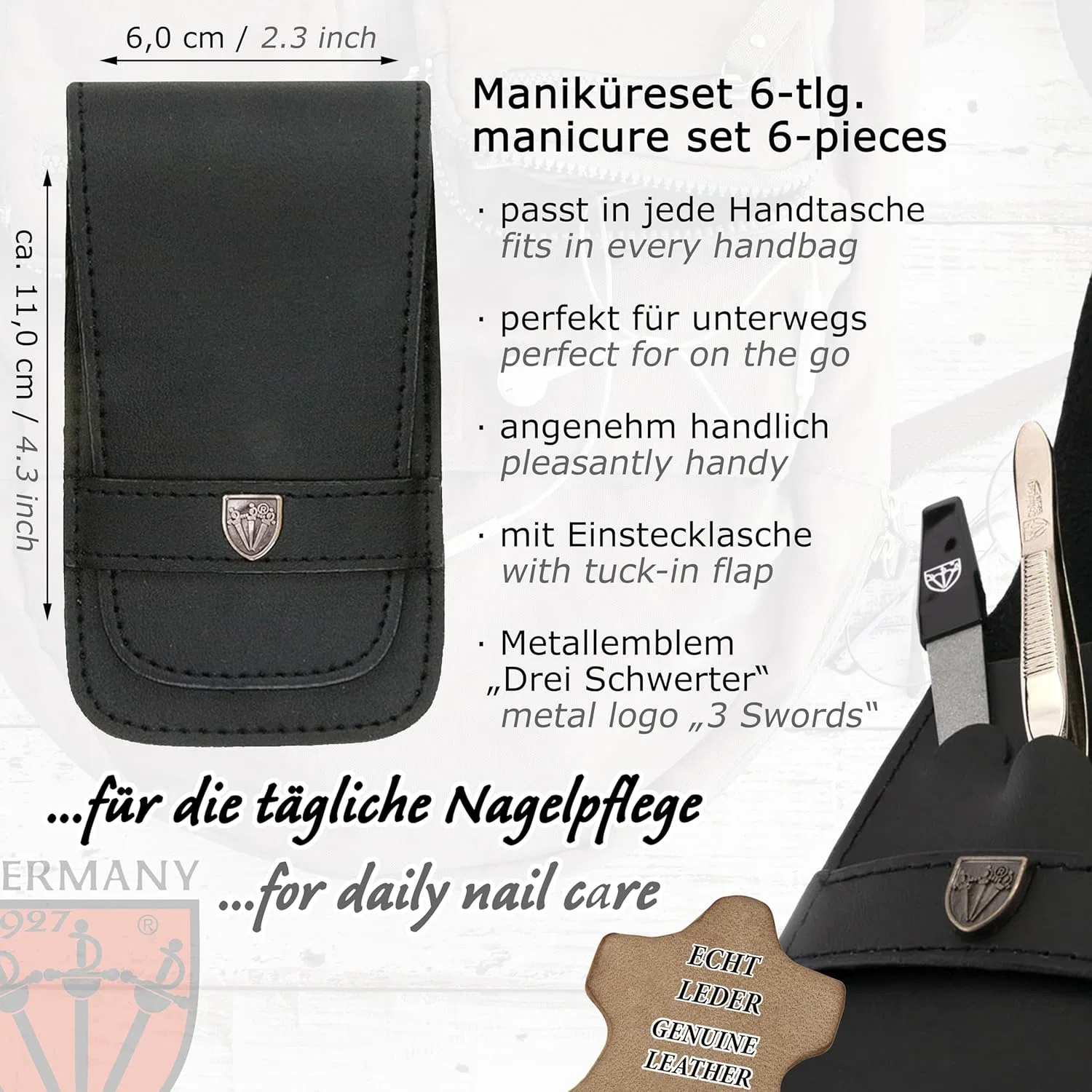 Набор для маникюра DREI SCHWERTER «Massa», 6 предметов ‎Drei Schwerter, Black - Genuine Leather — фото 4