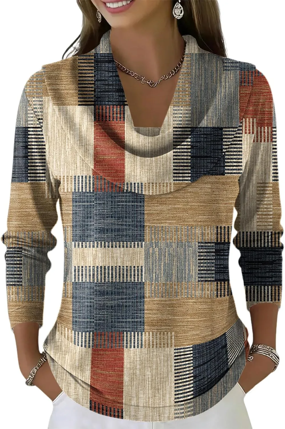 

Женская блуза с принтом и отложным воротником, Plus Size, длинный рукав