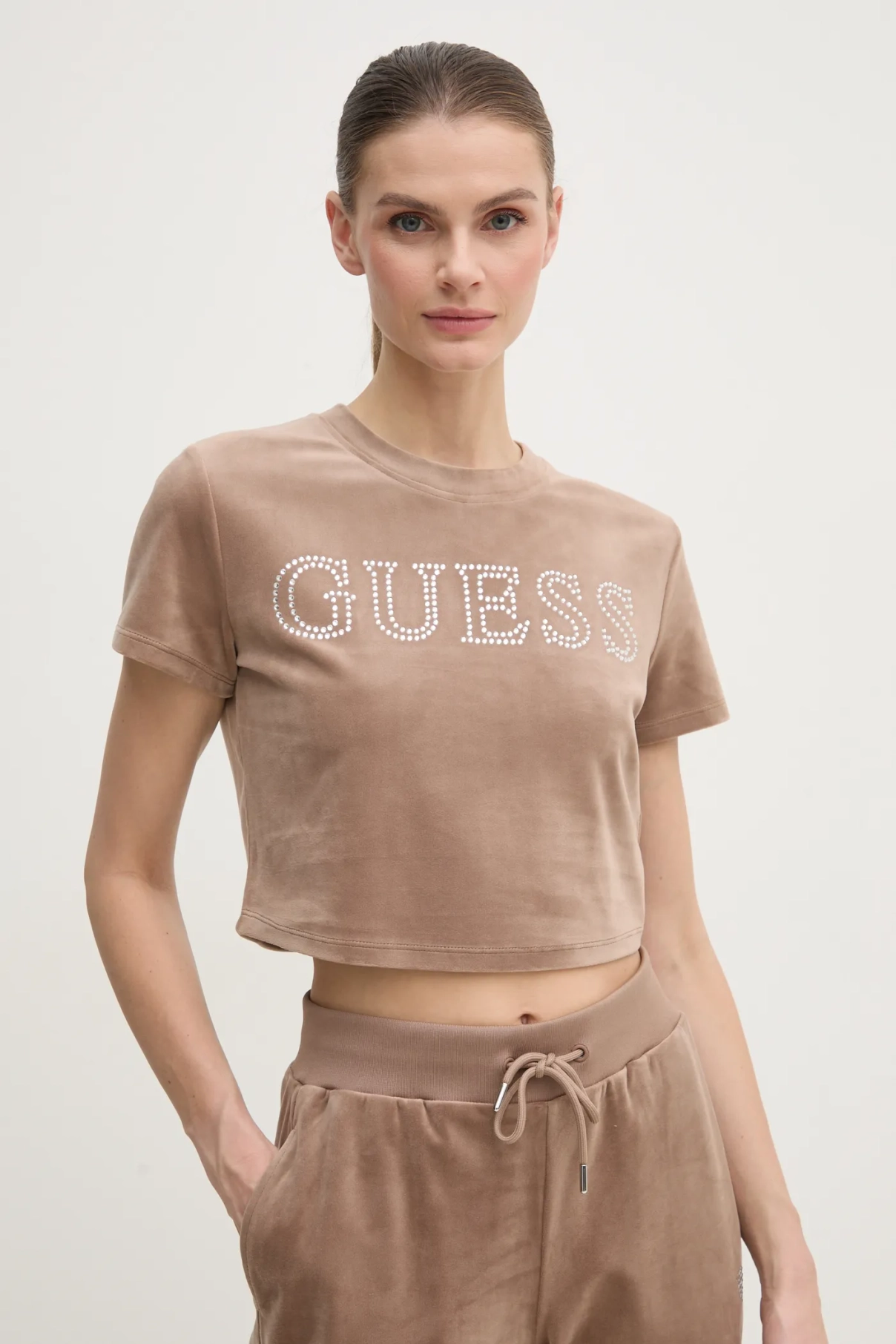 

Бархатная футболка COUTURE Guess, бежевый