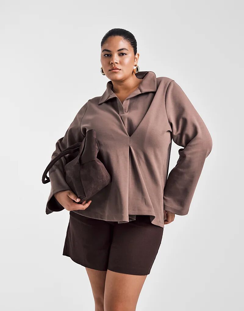 

Плотный регбийный топ шоколадного цвета с закругленными складками от ASOS DESIGN