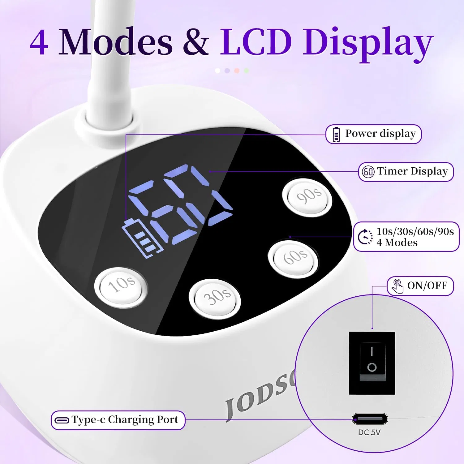 Портативная УФ лампа JODSONE с гибкой "гусиной шеей" Jodsone, White — фото 4