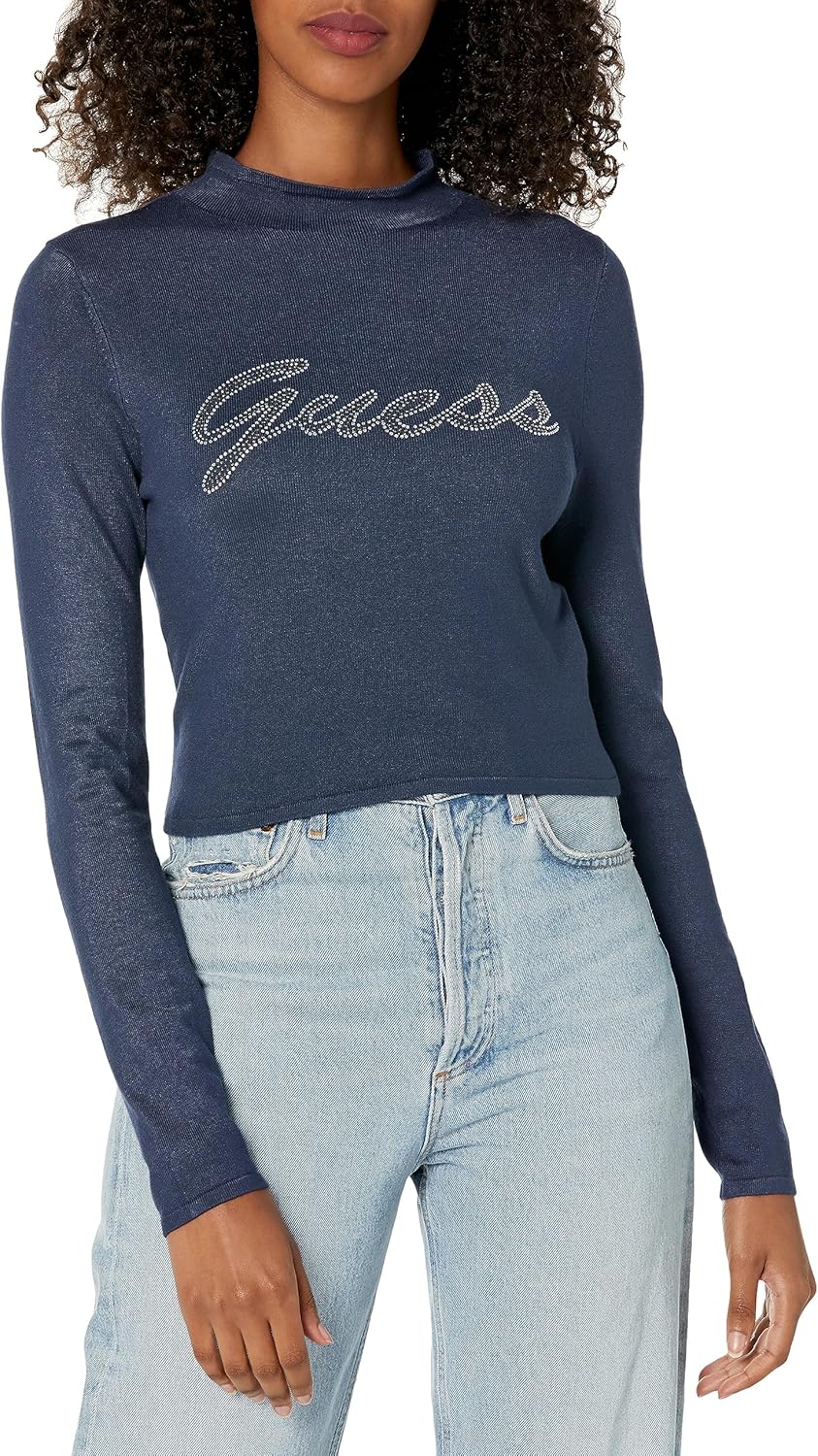 

GUESS женский свитер с длинным рукавом и логотипом из страз, Blackened Blue