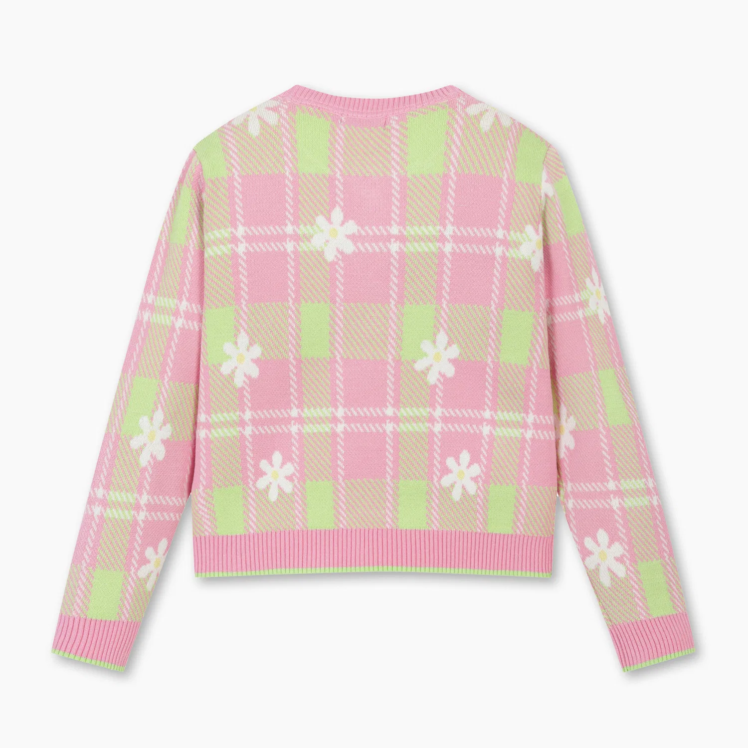 Детский жаккардовый пуловер Flower Check, розовый, от Benetton Kids — фото 2
