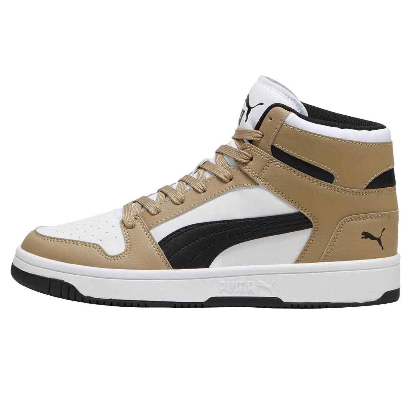 

Rebound Layup Synthetic Leather Cushioning Mid top Skateboard Shoes Men's PUMA, oak branch/puma черный/puma белый