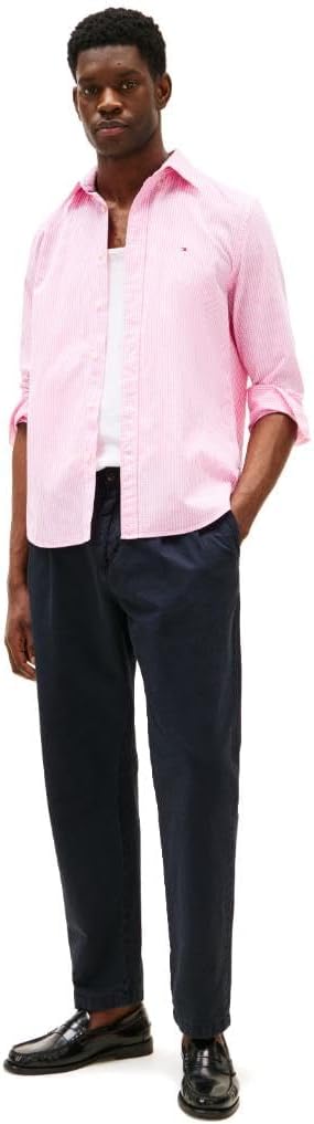 Мужские рубашки Tommy Hilfiger Poplin с длинным рукавом, классического кроя, застегивающиеся на пуговицы, также доступны в размерах для больших и высоких размеров., Classic Pink / Optic White Gingham — фото 3