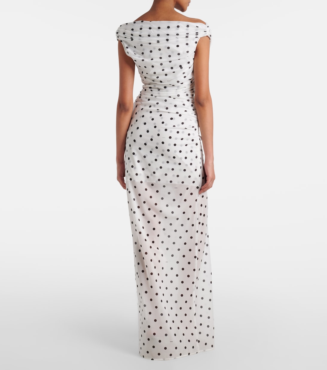 Платье макси в горошек с драпировкой от Риты Jacquemus, Print Dots Logo White/B — фото 3